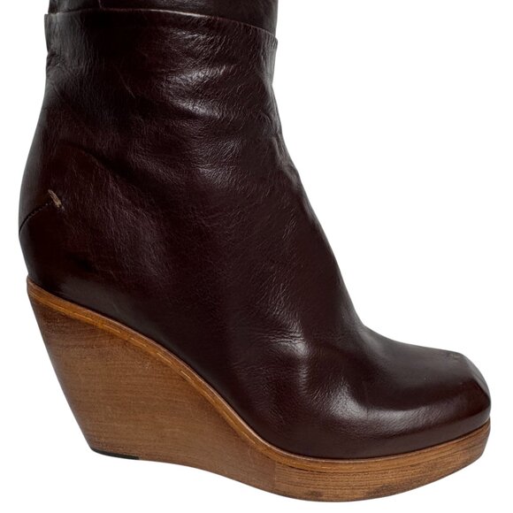 COSTUME NATIONALE UNIQUE VNT LEATHER/WOOD WEDGE BROWN BOOTS FALL Y2K EU36 - Picture 15 of 15